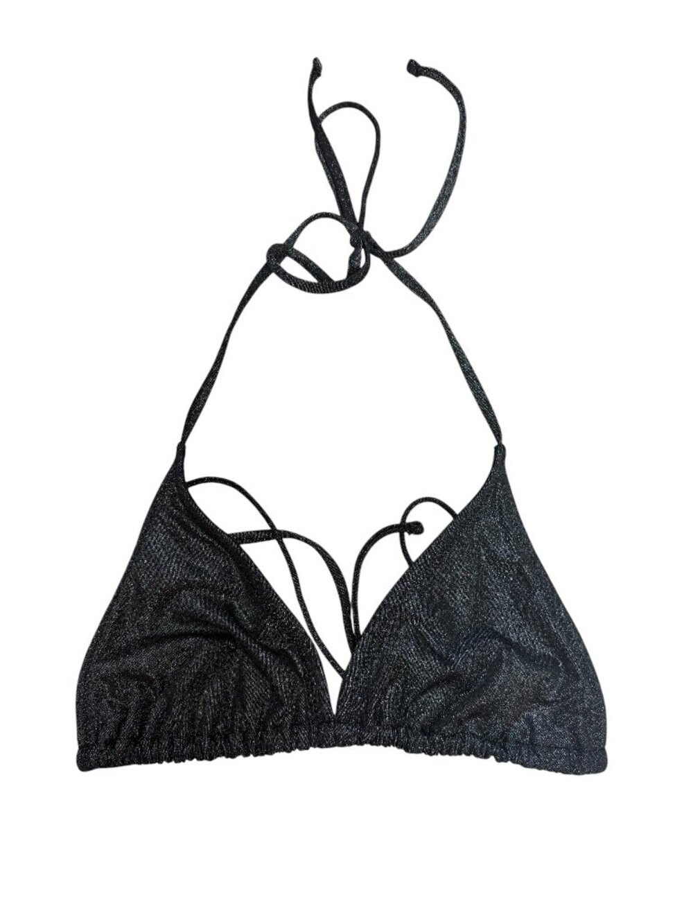 EUC Yitty by Fabletics Black Metallic Triangle Halter Bikini Top Small